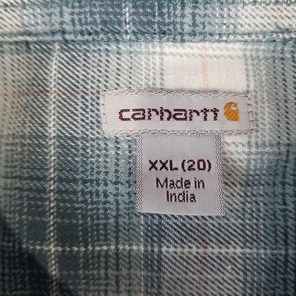 Carhartt Shirt Mens 2XL Blue Gray Plaid Button Down Flannel Stretch Casual - Picture 4 of 8